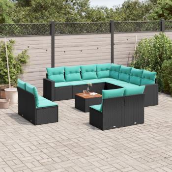 ARDEBO.de - 12-tlg. Garten-Sofagarnitur mit Kissen Schwarz Poly Rattan