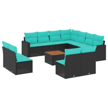 12-tlg. Garten-Sofagarnitur mit Kissen Schwarz Poly Rattan