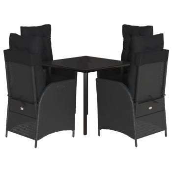 5-tlg. Garten-Essgruppe mit Kissen Schwarz Poly Rattan