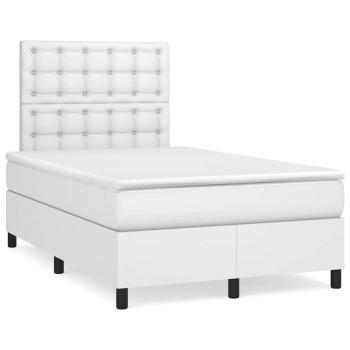 ARDEBO.de - Boxspringbett mit Matratze & LED Weiß 120x190 cm Kunstleder