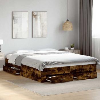 ARDEBO.de - Bettgestell mit Schubladen Räuchereiche 160x200cm Holzwerkstoff