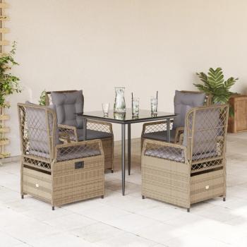 ARDEBO.de - 5-tlg. Garten-Essgruppe mit Kissen Beige Poly Rattan