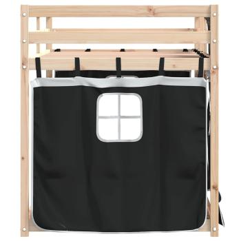Etagenbett mit Vorhängen Weiß Schwarz 90x200 cm Kiefernholz