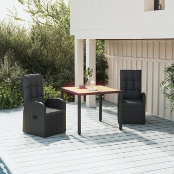 ARDEBO.de - 3-tlg. Garten-Essgruppe mit Kissen Schwarz Poly Rattan