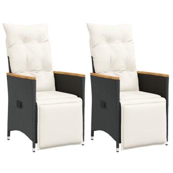 ARDEBO.de - Gartensessel mit Kissen 2 Stk. Verstellbar Schwarz Poly Rattan