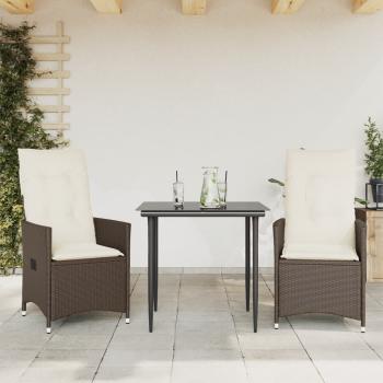 ARDEBO.de - Gartensessel mit Kissen 2 Stk. Verstellbar Braun Poly Rattan