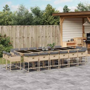 ARDEBO.de - 17-tlg. Garten-Essgruppe mit Kissen Beigemischung Poly Rattan