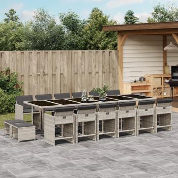 ARDEBO.de - 17-tlg. Garten-Essgruppe mit Kissen Hellgrau Poly Rattan