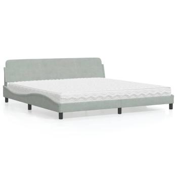 ARDEBO.de - Bett mit Matratze "Dover" Hellgrau 200x200 cm Samt