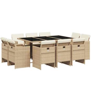 11-tlg. Garten-Essgruppe mit Kissen Beige Poly Rattan