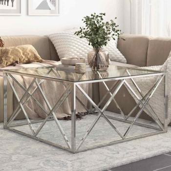 ARDEBO.de - Couchtisch Silbern Edelstahl und Hartglas