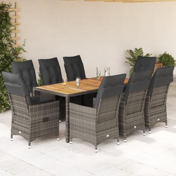 ARDEBO.de - 9-tlg. Garten-Essgruppe mit Kissen Grau Poly Rattan