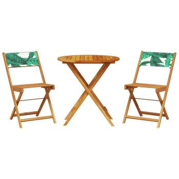 3-tlg. Bistro-Set Blattmuster Stoff und Massivholz