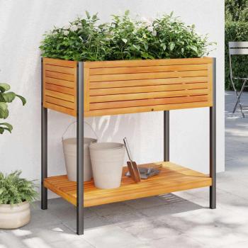 ARDEBO.de - Pflanzkübel mit Ablage 80x45x80 cm Massivholz Akazie und Stahl