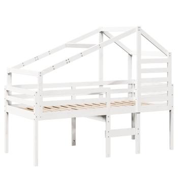 Hochbett mit Dach Weiß 90x200 cm Massivholz Kiefer