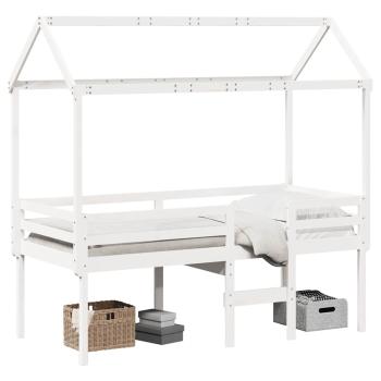Hochbett mit Dach Weiß 90x190 cm Massivholz Kiefer