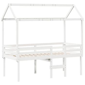 Hochbett mit Dach Weiß 90x190 cm Massivholz Kiefer