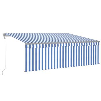 Markise Automatisch mit Rollo LED Windsensor 4,5x3 m Blau Weiß