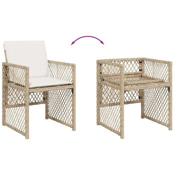 5-tlg. Garten-Essgruppe mit Kissen Beige Poly Rattan