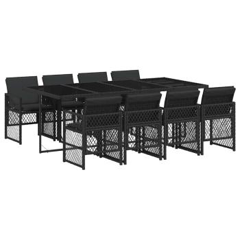 9-tlg. Garten-Essgruppe mit Kissen Schwarz Poly Rattan