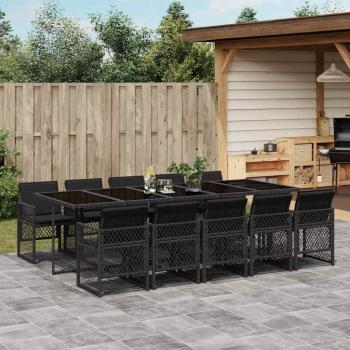 ARDEBO.de - 11-tlg. Garten-Essgruppe mit Kissen Schwarz Poly Rattan