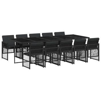 11-tlg. Garten-Essgruppe mit Kissen Schwarz Poly Rattan