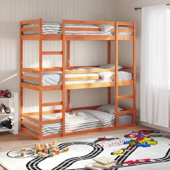 ARDEBO.de - Dreifach-Etagenbett Wachsbraun 75x190 cm Massivholz Kiefer