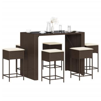 ARDEBO.de - 7-tlg. Gartenbar-Set mit Kissen Braun Poly Rattan