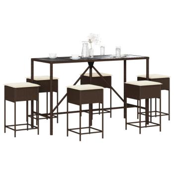 ARDEBO.de - 7-tlg. Gartenbar-Set mit Kissen Braun Poly Rattan