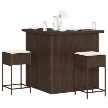 ARDEBO.de - 3-tlg. Gartenbar-Set mit Kissen Braun Poly Rattan