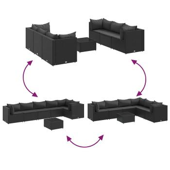 7-tlg. Garten-Lounge-Set mit Kissen Schwarz Poly Rattan