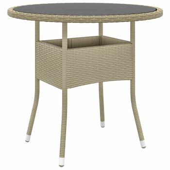 ARDEBO.de - Gartentisch Ø80x75 cm Hartglas und Poly Rattan Beige