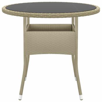 Gartentisch Ø80x75 cm Hartglas und Poly Rattan Beige