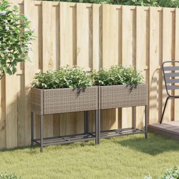 Hochbeete mit Ablage 2 Stk. Grau 70x28x70 cm Poly Rattan