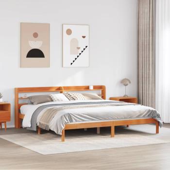 ARDEBO.de - Bettgestell mit Kopfteil ohne Matratze Wachsbraun 200x200 cm