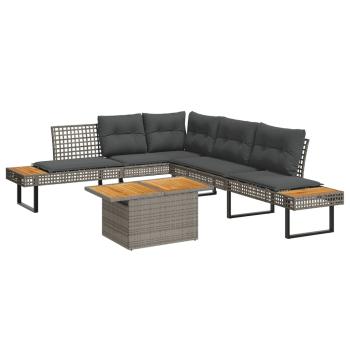 ARDEBO.de - 2-tlg. Garten-Sofagarnitur mit Kissen Grau Poly Rattan Akazie