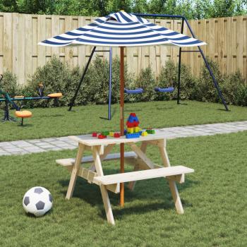 ARDEBO.de - Picknicktisch f?r 4 Kinder mit Sonnenschirm Massivholz Tanne