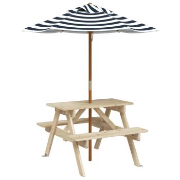 Picknicktisch f?r 4 Kinder mit Sonnenschirm Massivholz Tanne