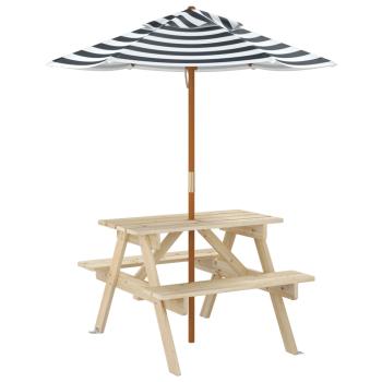 Picknicktisch f?r 4 Kinder mit Sonnenschirm Massivholz Tanne