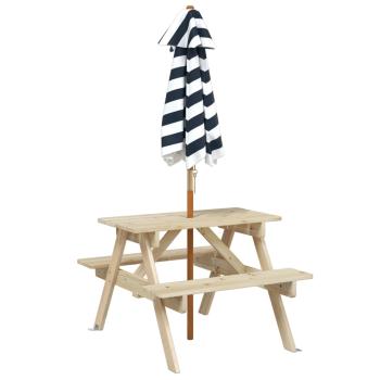 Picknicktisch f?r 4 Kinder mit Sonnenschirm Massivholz Tanne