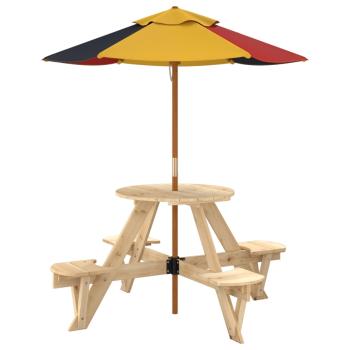 Picknicktisch für 4 Kinder mit Sonnenschirm Rund Tannenholz