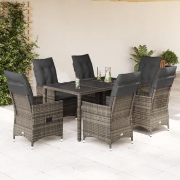 ARDEBO.de - 7-tlg. Garten-Essgruppe mit Kissen Grau Poly Rattan