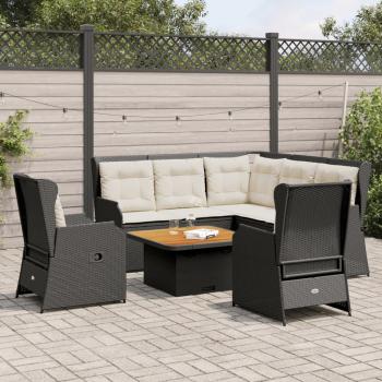 ARDEBO.de - 6-tlg. Garten-Lounge-Set mit Kissen Schwarz Poly Rattan