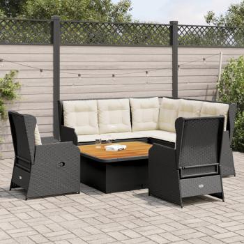 ARDEBO.de - 6-tlg. Garten-Lounge-Set mit Kissen Schwarz Poly Rattan