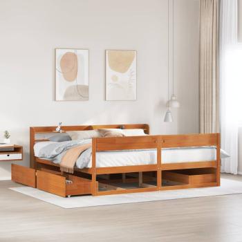 ARDEBO.de - Massivholzbett ohne Matratze Wachsbraun 200x200 Kiefernholz