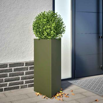 ARDEBO.de - Pflanzkübel Olivgrün Dreieckig 40x34,5x75 cm Stahl