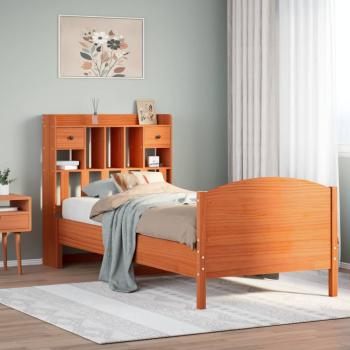 ARDEBO.de - Massivholzbett mit Regal ohne Matratze Wachsbraun 100x200 cm