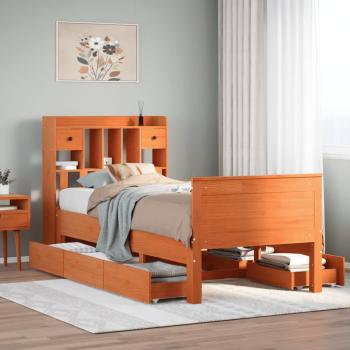 ARDEBO.de - Massivholzbett mit Regal ohne Matratze Wachsbraun 75x190 cm