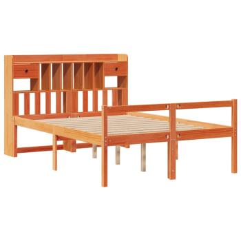Massivholzbett mit Regal ohne Matratze Wachsbraun 160x200 cm