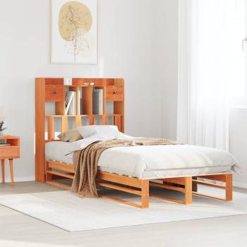 ARDEBO.de - Massivholzbett mit Regal ohne Matratze Wachsbraun 100x200 cm